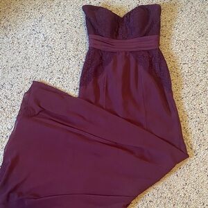 Jasmine Strapless Burgundy Dress with lace accents